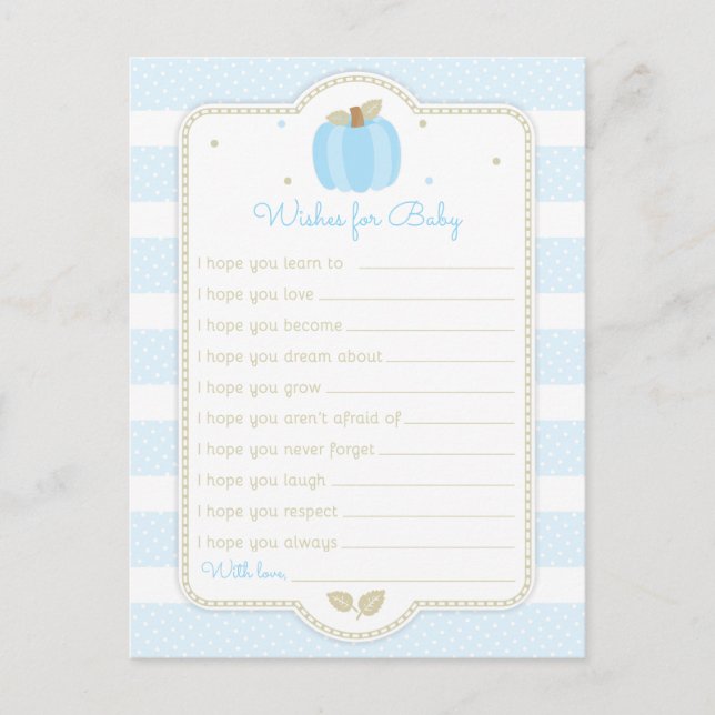 Blue Pumpkin Baby Boy Shower Wishes for Baby Postcard (Front)