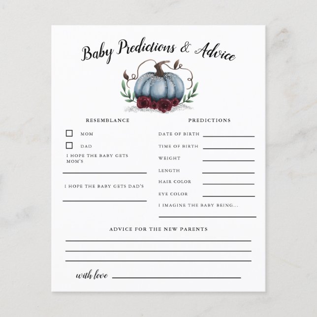 Blue Pumpkin Baby Predictions & Advice Card (Front)