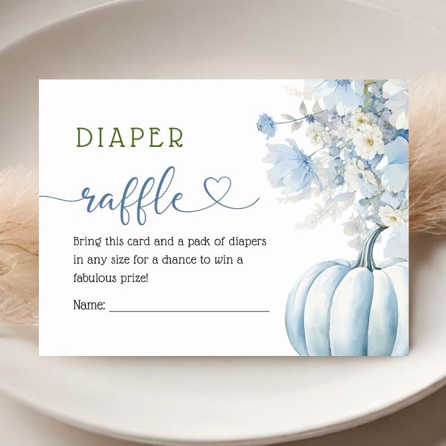 Blue Pumpkin Baby Shower Boy Fall Diaper Raffle Enclosure Card (Creator Uploaded)