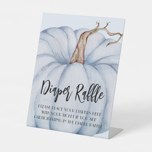 Blue Pumpkin Baby Shower Diaper Raffle Pedestal Sign (Front)
