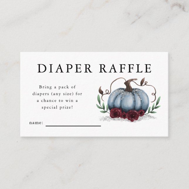 Blue Pumpkin Baby Shower Diaper Raffle Ticket Enclosure Card (Front)