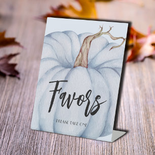 Blue Pumpkin Baby Shower Favors Pedestal Sign
