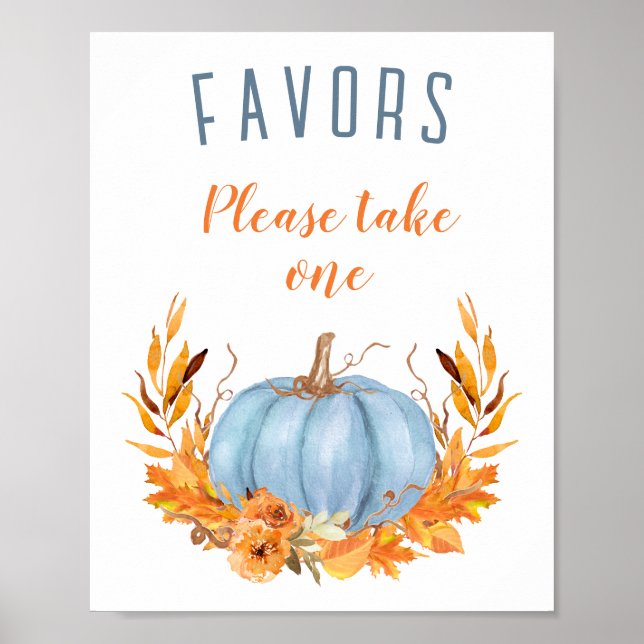 Blue Pumpkin Baby Shower Favors Sign (Front)