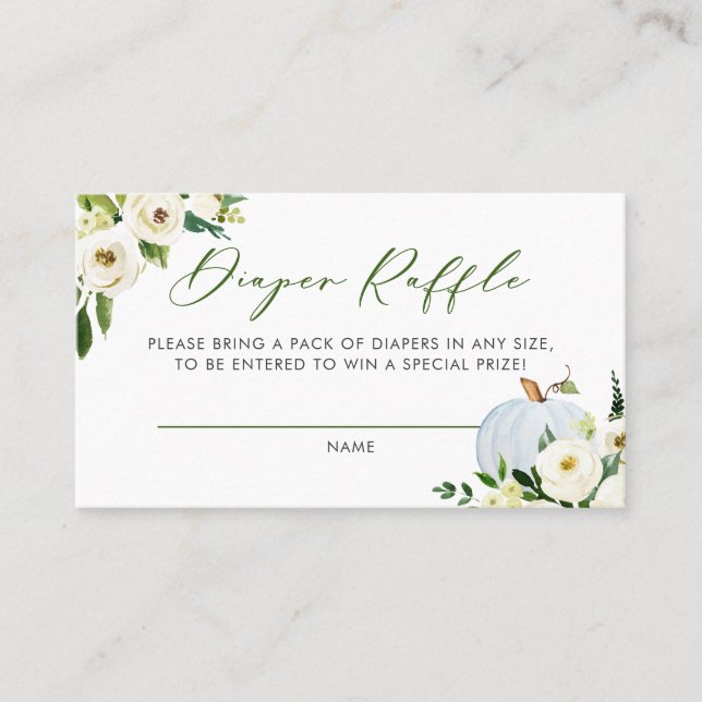 Blue Pumpkin Baby Shower Game Diaper Raffle Card (Front)