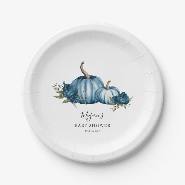 Blue Pumpkin Baby Shower Paper Plates (Front)