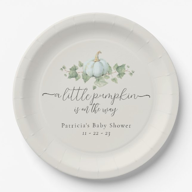Blue Pumpkin Baby Shower Paper Plates (Front)