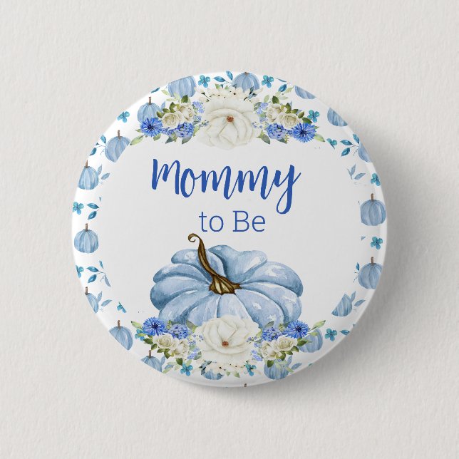 Blue Pumpkin Baby Shower Pin - Mommy to Be (Front)