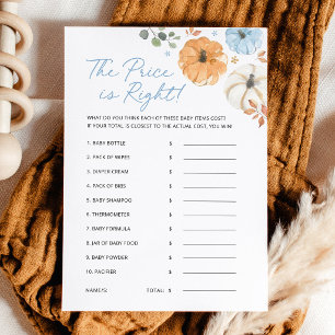 Blue Pumpkin Baby Shower Price Is Right Game Card
