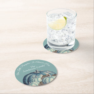 Blue Pumpkin Baby Shower Round Paper Coaster