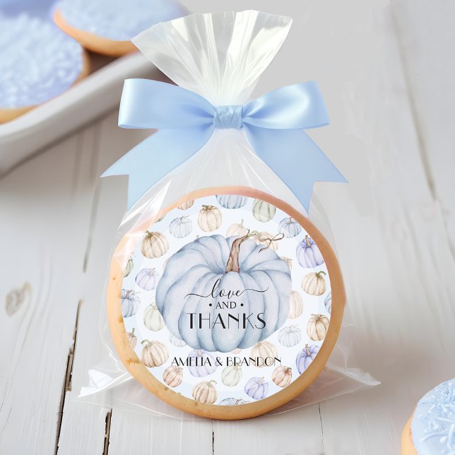 Blue Pumpkin Baby Shower Thank You Classic Round Sticker (Blue pumpkin boy baby Shower thank you 3 inch round stickers)