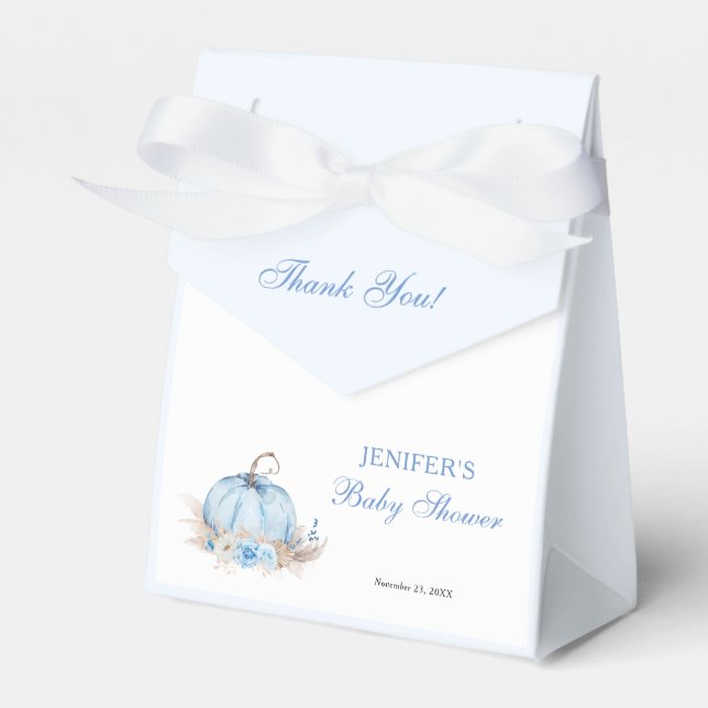 Blue Pumpkin Baby Shower Thank You Favor Boxes (Front Side)