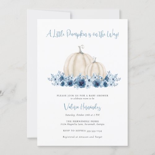 Blue Pumpkin Bilingual Spanish English Baby Shower Invitation