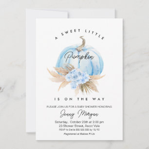 Blue Pumpkin Boho Floral Boys Baby Shower Invitation