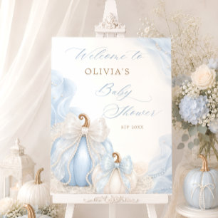 Blue Pumpkin Bow Baby Shower Welcome Foam Board