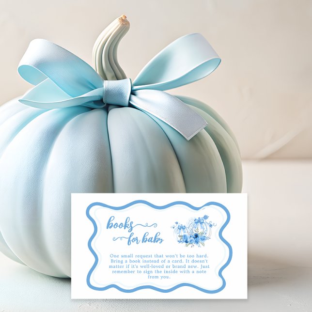 Blue Pumpkin Bow Boy Baby Shower Book Enclosure Card (Creator Uploaded)