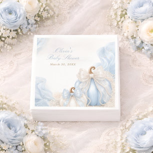 Blue Pumpkin Bow Elegant Baby Shower Napkins