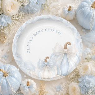 Blue Pumpkin Bow Elegant Baby Shower Paper Plates