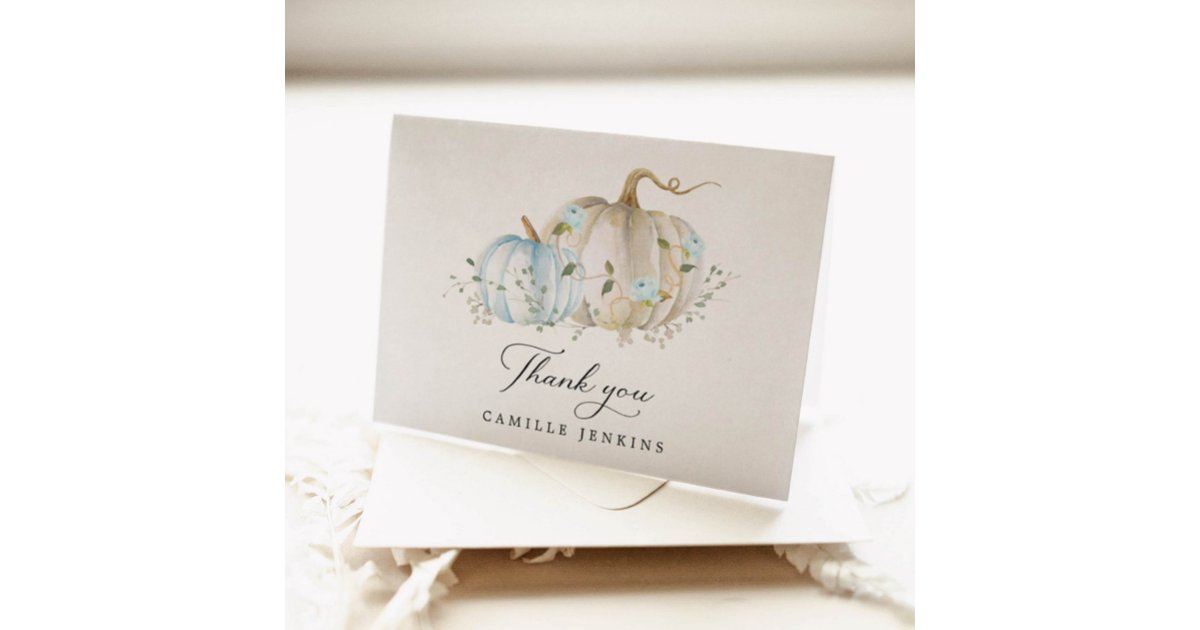 Blue Pumpkin Boy Baby Shower Folded Thank You Card | Zazzle