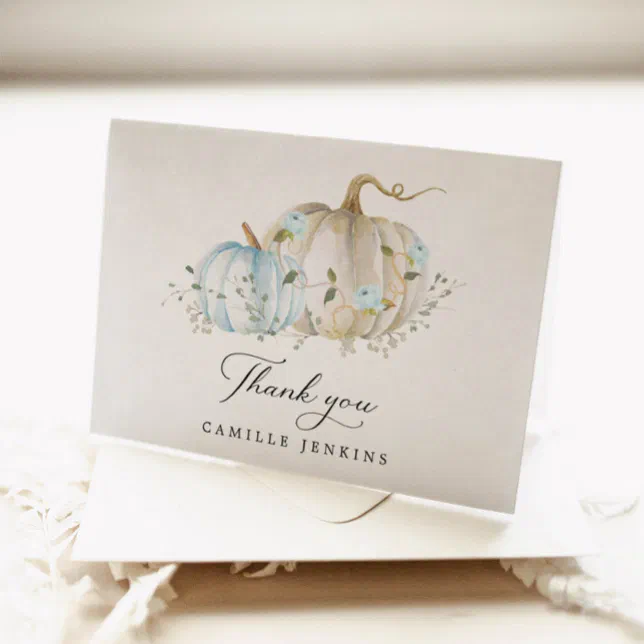 Blue Pumpkin Boy Baby Shower Folded Thank You Card | Zazzle