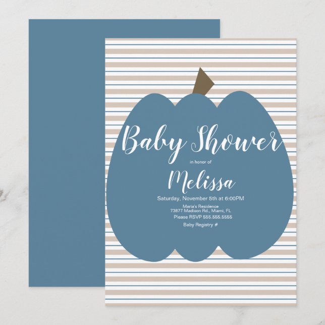 Blue Pumpkin Boy Baby Shower Invitation (Front/Back)