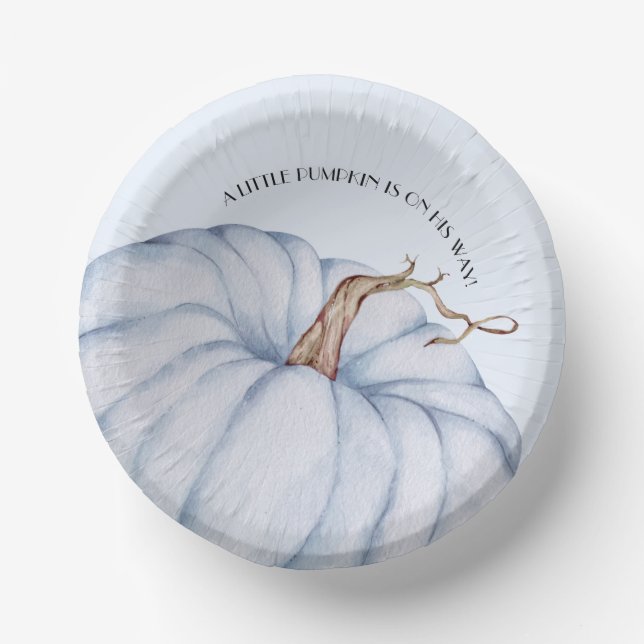 Blue Pumpkin Boy Baby Shower Paper Bowls (Front)