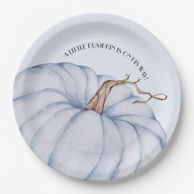 Blue Pumpkin Boy Baby Shower Paper Plates (Front)