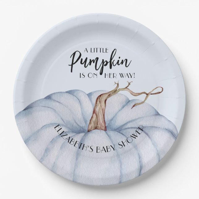 Blue Pumpkin Boy Baby Shower Paper Plates (Front)