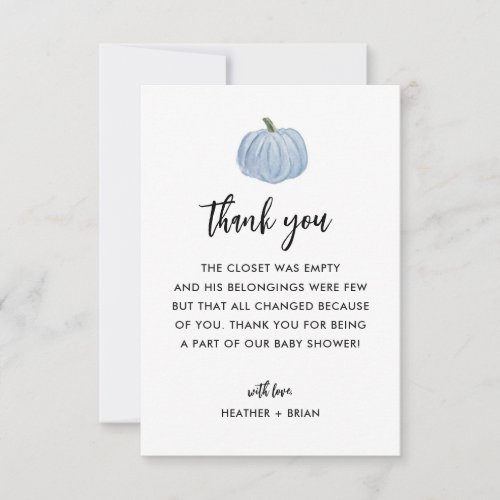 Blue Pumpkin Boy Baby Shower  Thank You Card