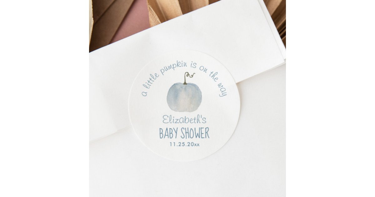 Blue Pumpkin Boy Baby Shower Thank You Classic Round Sticker | Zazzle