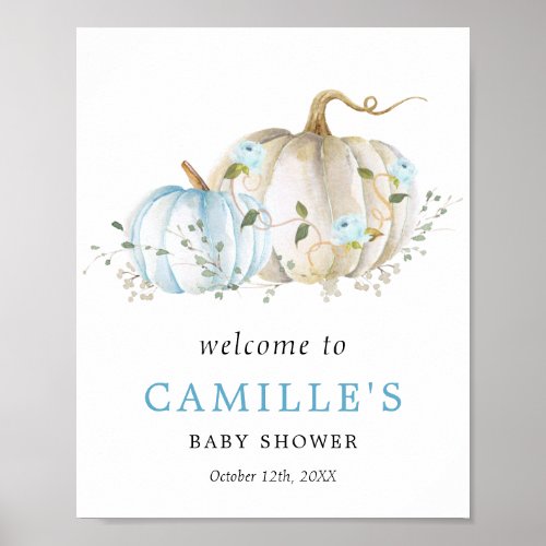 Blue Pumpkin Boy Baby Shower Welcome Poster