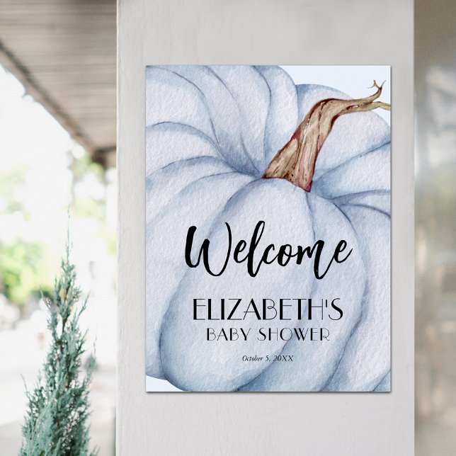 Blue Pumpkin Boy Baby Shower Welcome Poster (Blue Pumpkin Fall Boy Baby Shower Welcome Sign Poster)