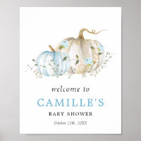 Blue Pumpkin Boy Baby Shower Welcome Poster