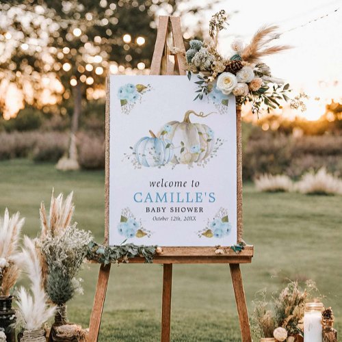 Blue Pumpkin Boy Baby Shower Welcome Sign