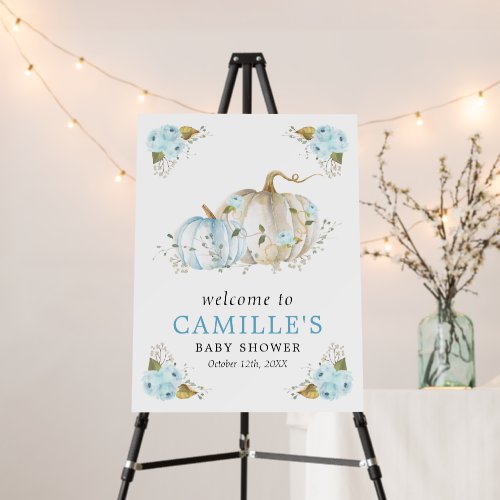 Blue Pumpkin Boy Baby Shower Welcome Sign