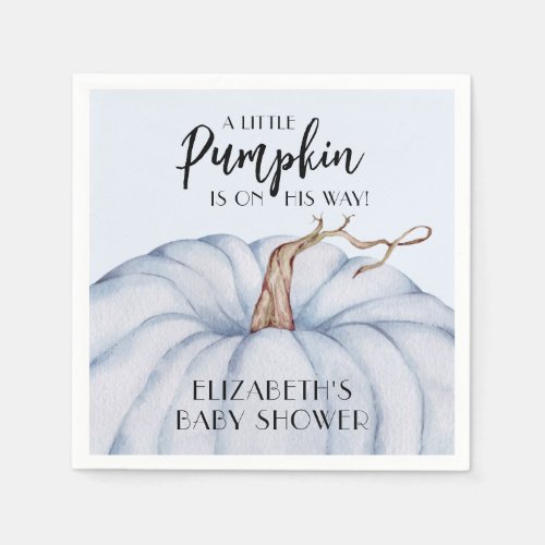 Blue Pumpkin Boy Fall Baby Shower Napkins