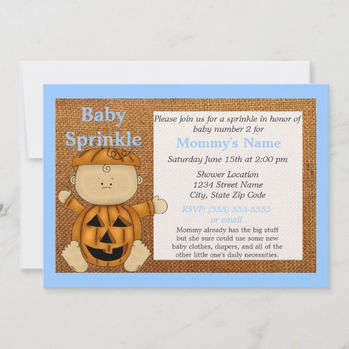 Blue Pumpkin Costume Fall Baby Sprinkle Invitation