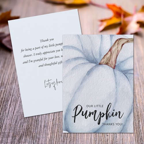 Blue Pumpkin Fall Baby Boy Thank You Card