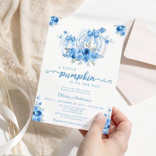 Blue Pumpkin Fall Baby Shower Invitation