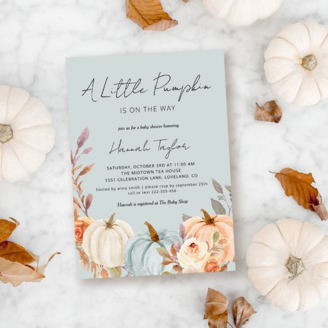 Blue Pumpkin Fall Baby Shower Invitation (Creator Uploaded)