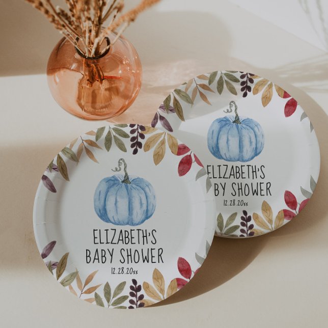 Blue Pumpkin Fall Baby Shower  Napkins Paper Plates (Creator Uploaded)