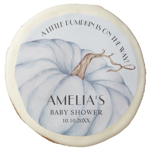 Blue Pumpkin Fall Baby Shower Sugar Cookie (Front)