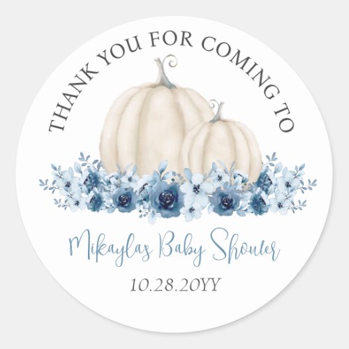Blue Pumpkin Fall Baby Shower Thank You Favor Classic Round Sticker