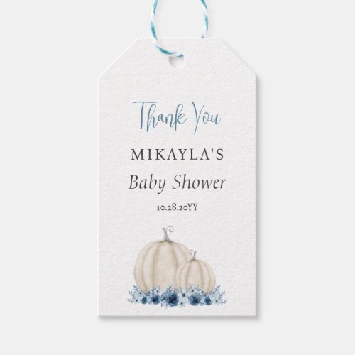Blue Pumpkin Fall Baby Shower Thank You Favor Gift Tags