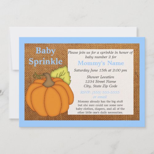 Blue Pumpkin Fall Baby Sprinkle Invitation