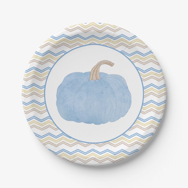 Blue Pumpkin Fall Birthday Party Plates (Front)