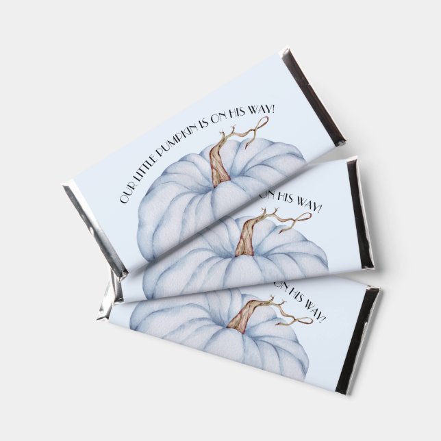 Blue Pumpkin Fall Boy Baby Shower Hershey Bar Favors (Front)