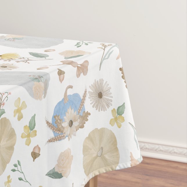 Blue Pumpkin Fall Floral Tablecloth (In Situ)