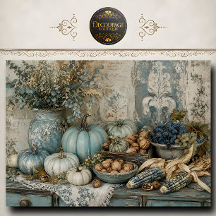Blue Pumpkin Fall Harvest Decoupage Tissue Paper