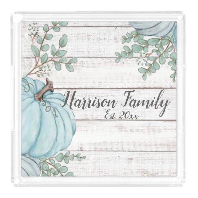 Blue Pumpkin Farmhouse Fall Family Name Year Est  Acrylic Tray (Front)