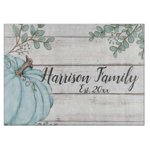 Blue Pumpkin Farmhouse Fall Family Name Year Est Cutting Board